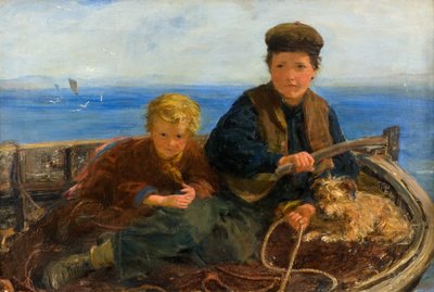 Due ragazzi e un cane in una barca da William McTaggart