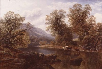 Paesaggio con un fiume e bestiame da William Mellor