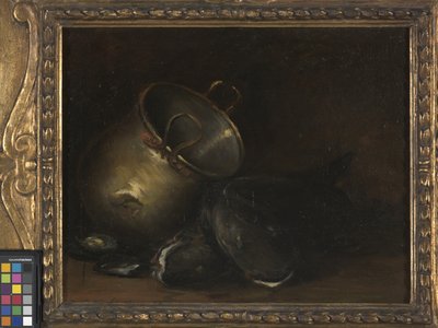 Natura morta - Bollitore di ottone e pesce gatto da William Merritt Chase