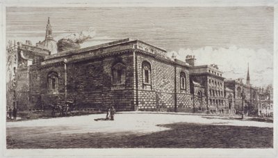 Veduta della prigione di Newgate, Old Bailey, da Newgate Street, Città di Londra, c. 1900 da William Monk