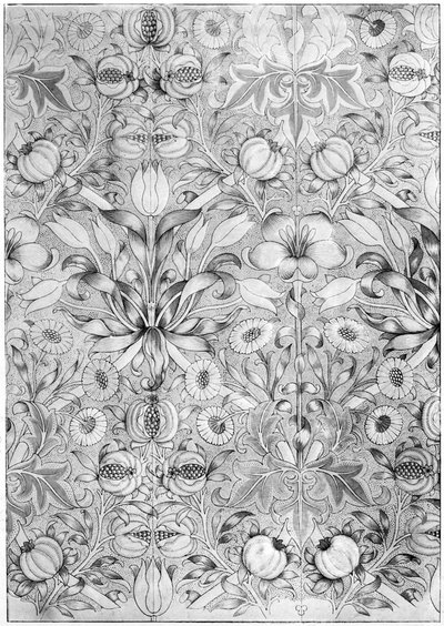 Carta da parati con motivo di gigli e melograni da William Morris
