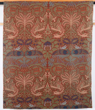 Pavone e drago, tenda in twill tessuta a mano, Morris & Co., 1878 da William Morris