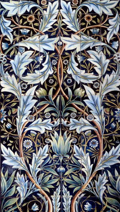 Pannello di rivestimento murale (66 piastrelle) realizzato da William Morris (1834-1896) e William Frend de Morgan (1839-1917) in maiolica. Da Membland Hall per Edward Charles Baring. Chelsea, Inghilterra. 1876-1877 Parigi, Museo d