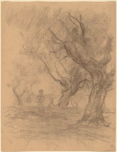 Donna in piedi sotto due alberi da William Morris Hunt