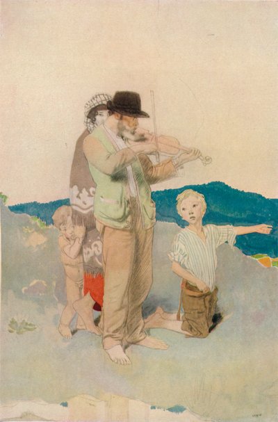 Il violinista, studio per il gruppo centrale nel matrimonio lungo la strada, c. 1923 da William Newenham Montague Orpen