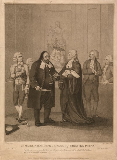 Mr. Macklin e Mrs. Pope nei personaggi di Shylock e Portia da William Nutter