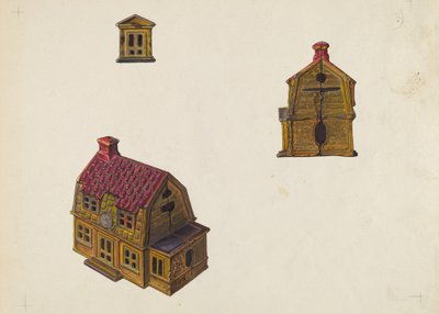Salvadanaio casa con tetto in tegole, c. 1939 da William O. Fletcher