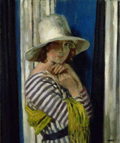 Mrs Hone in un vestito a righe, 1912 da William Orpen