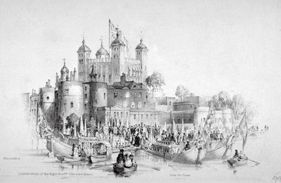 Il sindaco Thomas Johnson e il suo entourage che si imbarcano dalla Torre di Londra, 1840 da William Parrott