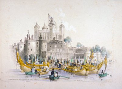 Il sindaco Thomas Johnson e il suo entourage che si imbarcano dalla Torre di Londra, 1840 da William Parrott
