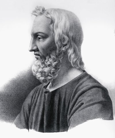 Ritratto di Pedanio Dioscoride (circa 40-circa 90), medico, botanico e farmacista greco, incisione da Nicolas Toussaint Charlet