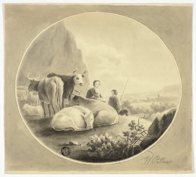 Mandriani, mucche e pecore nel paesaggio da William Pether