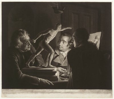 Tre persone che osservano il Gladiatore alla luce delle candele da William Pether