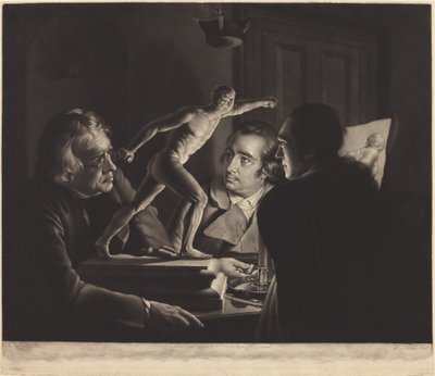 Tre persone che osservano il Gladiatore alla luce delle candele da William Pether after Joseph Wright