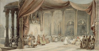 Europei intrattenuti da ballerini e musicisti in una splendida casa indiana a Calcutta durante il Durga puja da William Princep
