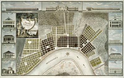 Piano della città e dei sobborghi di New Orleans, 1817 da William Rollinson