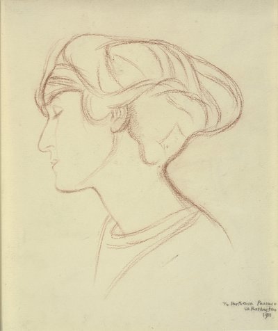 Testa di donna (Parthenia Passano?) di profilo a sinistra da William Rothenstein