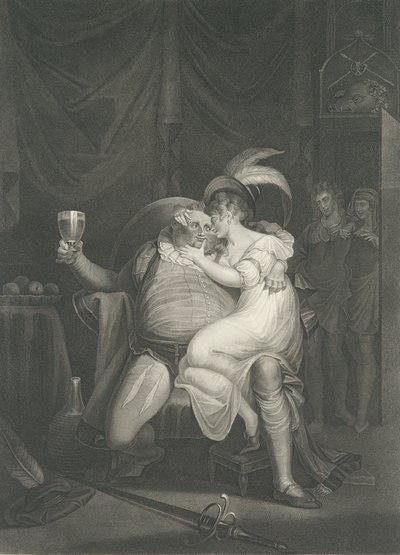 Doll Tearsheet, Falstaff, Henry e Poins Shakespeare, pubblicato per la prima volta nel 1795, ripubblicato nel 1852 da William Satchwell Leney