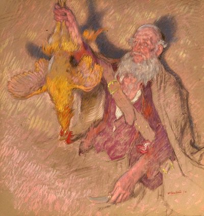 Studio di un uomo che tiene un gallo per Highland Raiders, 1918 da William Shackleton