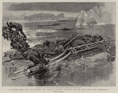 Un grave incidente durante il viaggio, la slitta che si rompe attraverso il ghiaccio vicino a Cape Cecil Harmsworth da William Small