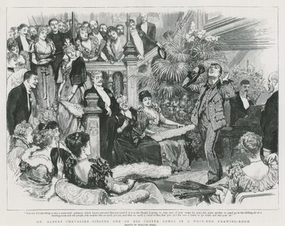 Mr Albert Chevalier che canta una delle sue canzoni coster in un salotto del West End (incisione) da William Small
