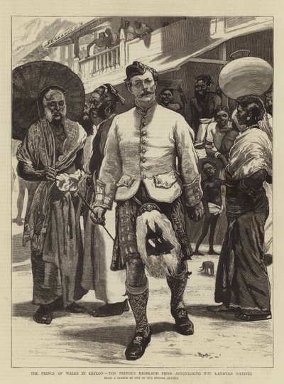 Il Principe di Galles a Ceylon, il pifferaio delle Highland del Principe che stupisce i nativi di Kandyan da William Small