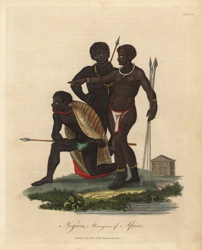Nativi sudafricani con lance, cappotto di pelle animale, collana da William Smellie