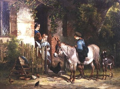 Figure con Asini Fuori da un Cottage da William Snr. Shayer