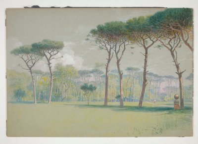 Castel Fusano: paesaggio - vasto prato e alberi da William Stanley Haseltine