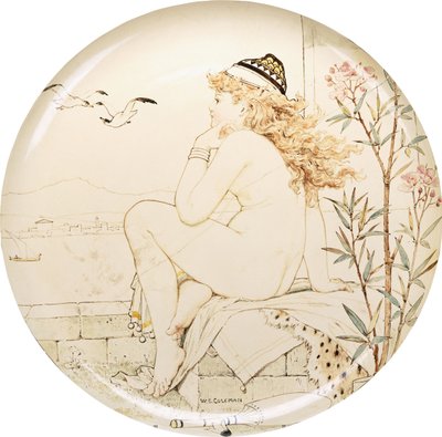Un piatto dello Studio di Arte della Ceramica Minton, dipinto con un nudo che guarda il mare, XIX secolo da William Stephen Coleman