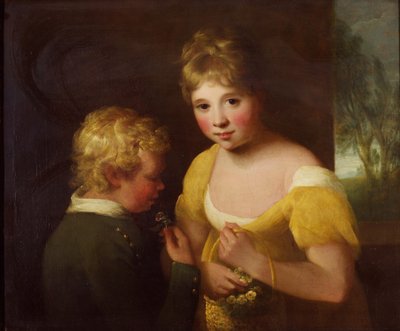 Due bambini con un cesto di fiori da William Tate