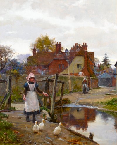 Guidare le anatre a casa dal vecchio ponte, Abingdon da William Teulon Blandford Fletcher