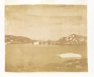 Veduta attraverso una baia verso le navi di ricerca di Franklin sotto il comando del Capitano Belcher da William Thomas Domville