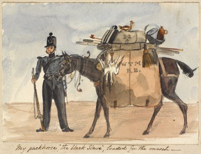 Il mio cavallo da soma, "lo schiavo nero", caricato per la marcia, c.1854 da William Thomas Markham