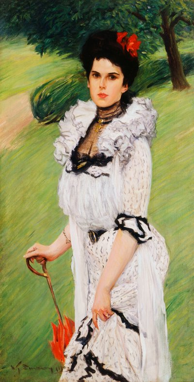 Il vestito bianco - Ritratto di una giovane donna in un parco, 1903 da William Thomas Smedley