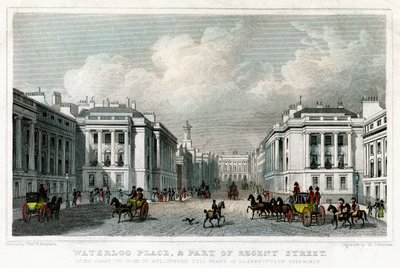 Waterloo Place e parte di Regent Street, Westminster, Londra, 1828 da William Tombleson