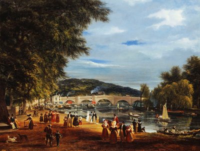 Veduta del ponte di Richmond con barche sul fiume e figure che passeggiano da Joseph Mallord William Turner