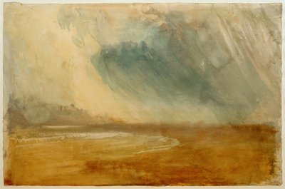 Nuvole di pioggia che spazzano una spiaggia: forse vicino al castello di Dunstanbrough da Joseph Mallord William Turner