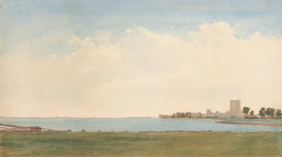 Castello di Porchester: una vista dal villaggio di Porchester verso Portsmouth da William Turner of Oxford