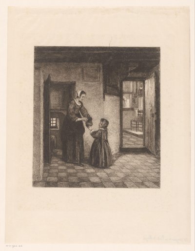 Donna con un bambino in una stanza sotterranea da William Unger