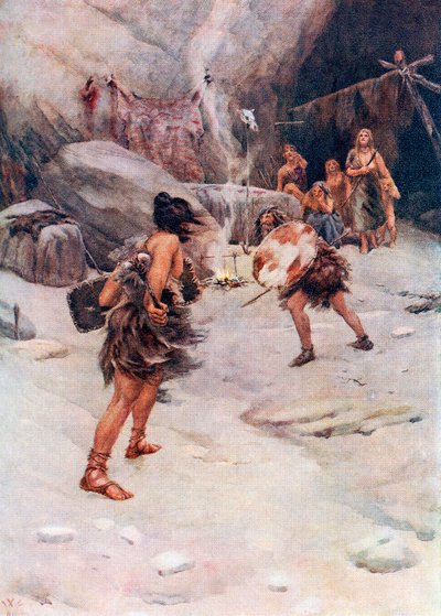Uomo preistorico, da La storia delle nazioni di Hutchinson, pub.1915 da William W. (after) Collins