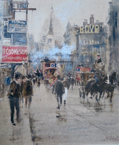 Fleet Street e Ludgate Hill Viaduct con fumo da un treno in transito, c1910 da William Walcott