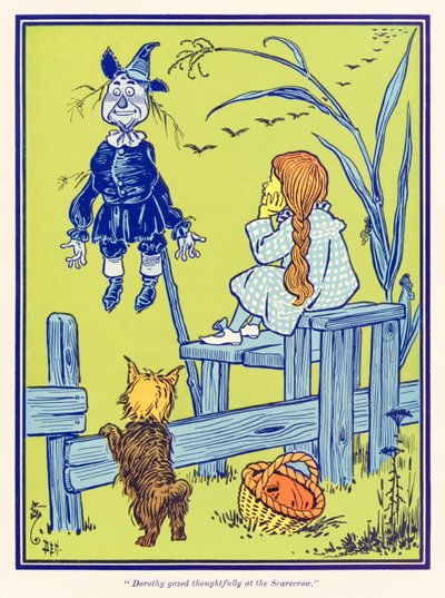 "Dorothy guardava pensierosa lo Spaventapasseri." da "Il meraviglioso mago di Oz" di L. Frank Baum da William Wallace Denslow