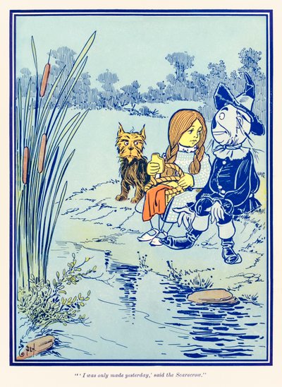 "Sono stato fatto solo ieri," disse lo Spaventapasseri." da "Il meraviglioso mago di Oz" di L. Frank Baum da William Wallace Denslow
