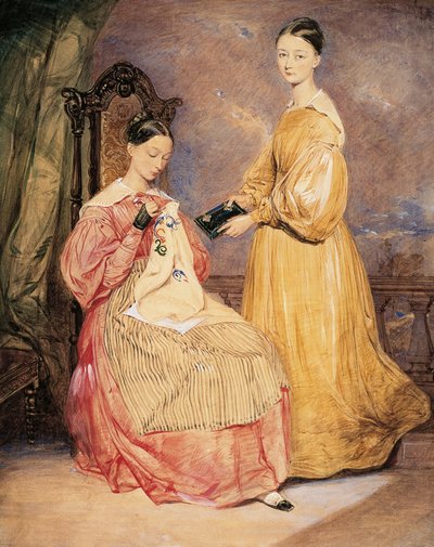Ritratto di Florence Nightingale (1820-1910) con sua sorella Frances Parthenope (acquerello di William White Warren) da William White (attr. to) Warren