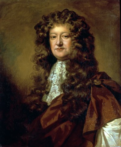 Ritratto di un gentiluomo in mantello marrone e jabot bianco da William Wissing or Wissmig