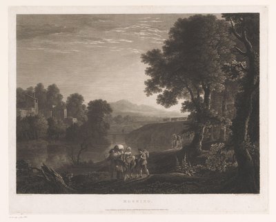 Paesaggio con pastori e donna su mulo sulla riva di un fiume da William Woollett