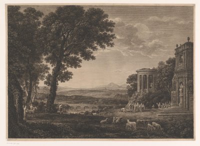 Paesaggio con il padre di Psiche che offre sacrifici al tempio di Apollo da William Woollett