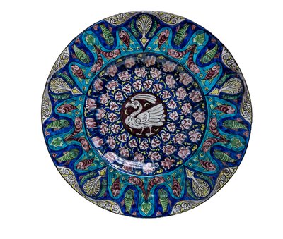 Piatto con uccello e pesce da William de Morgan
