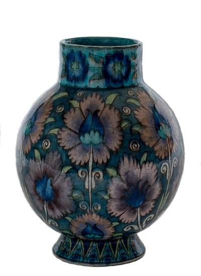 Vaso bulboso con motivo di garofani rosa da William de Morgan